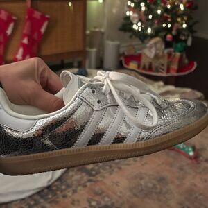 Adidas Metallic Silver and White Sneakers
